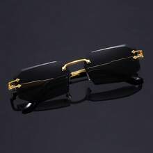 Ladies' Sophisticated Black Glasses, Fashionable Rimless Irregular-Edge Eyewear, Men's Y2K Cool Party Glasses - All Gray - View 2