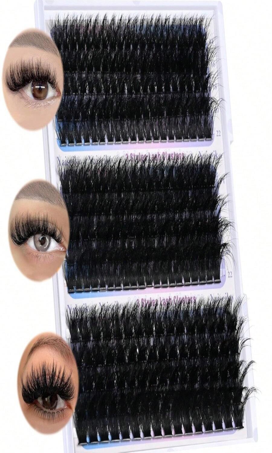 Yaiseiko Fluffy Lash Clusters Kit 80P Volume Lash Extension Kit Individual Left_Right Cluster Eyelash Extension Kit D Curl Thick Left_Right Lash Clusters Lash Bond And Seal And Lash Tweezers(7-18mm) - 03 60D+80D+100D(14-22MM) - 查看 1