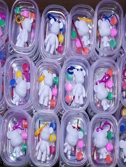 5pcs DIY Craft Kit - Graffiti Doll Keychain, Handmade Creative Keychain, Colorful Bear Keyring, Plastic Material - Enhance Creativity And Dexterity, DIY Gypsum Set, Includes Mini White Gypsum Painting For Coloring