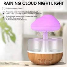 Cloud Rain Zen Mushroom Lamp, Colorful Gradient Diffuser For Aromatherapy, Mini Humidifier, Battery Capacity 1500mAh, Desk Fountain For Relaxation And Sleep Aid, Essential For Home Or Office.Bedside Sleeping Relaxing Mood Water Drop Sound - Multicolor - View 7