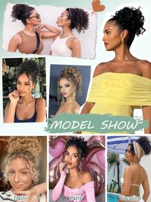 Large Curly Messy Bun Hair Piece Elastic Drawstring Ponytail Loose Wavy Short Ponytail Extension Synthetic Hair Tousled Fake Hair Bun For Women Daily Use