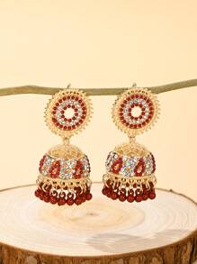 Elegant Traditional Earrings, Gorgeous Bollywood Style Rhinestone Birdcage Pendant With Bead Pendant Colorful Earrings Suitable For Women's Daily Or Party Wear, Festivals , Wedding Accessories, Jewelry Gifts