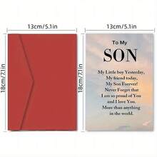 1pc Greeting Card, Heartfelt Son Appreciation Card With Loving Message, Perfect For Celebrating Pride, Love, And Lifelong Bond Between Parent And Son