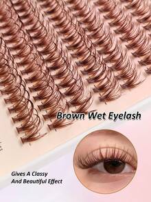 Rikuaild 160片棕色假睫毛簇，湿润型，40D卷翘浓密棕色单根假睫毛，轻盈纤长，适合居家DIY（10-16mm混合），自然睫毛单根假睫毛，化妆假睫毛簇，假睫毛，单根假睫毛 - D - 查看 2