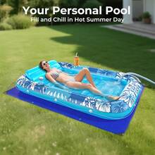 Flotador inflable tipo tumbona para tomar el sol con lona protectora 85 X 57 Flotadores para adultos con almohada 6 en 1 para bronceado, balsa, cama de agua, sillón, pelota inflable para fiestas, color Azul - Azul - Ver 4