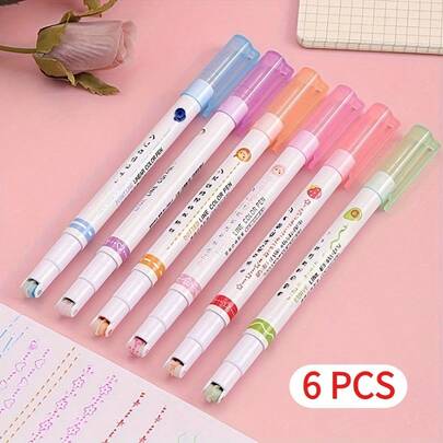 6 Colorful Flower Pattern Contour Pens, Creative Wavy Line Pens, Suitable For Note Taking And Painting, Student And Office Supplies, Exquisite Gift Choices - Art, Note Taking, Office And School Supplies With Bright Colors - Sturdy Plastic Design