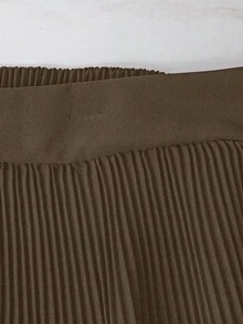 女士纯色宽松新款时尚百搭百褶短裤裙 - 咖啡棕 - 查看 5