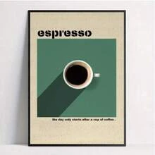 1 件复古浓缩咖啡帆布艺术印刷品 - 适用于客厅、卧室、厨房、办公室和咖啡店的墙壁装饰 - 现代复古风格，帆布墨水海报，适用于家庭和酒吧，无框/带框