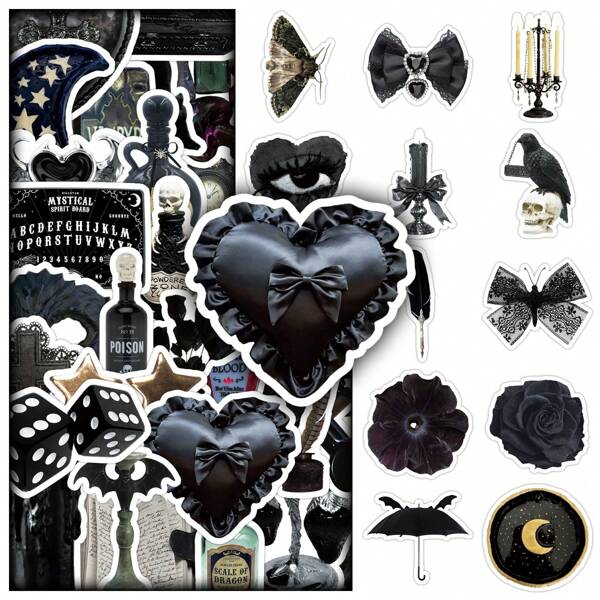 50pcs Dark Gothic Witch Aesthetic, Vintage Middle Ages DIY Decorative Stickers For Pencil Holders, Glass, Desktop, School Supplies,Back To School