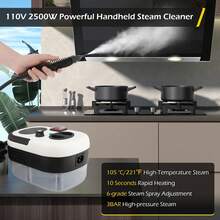 Limpiador a vapor a presión de 2500W - 3 cabezales de cepillo + depósito de agua de 1.2L | Calentamiento rápido en 15 segundos, elimina la grasa de la cocina/manchas de moho del baño/tapicería del coche | ¡no necesita productos químicos! - Tipo de Enchufe B USA (110-127V) - Ver 5