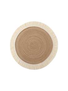 1pc/4pcs/6pcs 15 Inch Round Woven Fringe Placemats, Washable Non-Slip Heat-Resistant Table Mats, Suitable For Home, Dining Table Decor, Spring, Outdoor, Holidays, Parties, Gifts