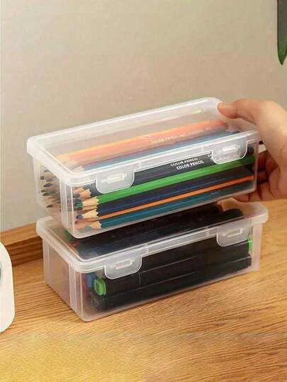 3 Stücke große Kapazität transparente Aufbewahrungsbox, Stifthalter für Schreibtisch mit Stiften, Bleistiften und Markern, Klappbox Aufbewahrung für Schul- und Bürobedarf sowie Bastelzubehör