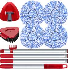 Spin Mop Head And Brush Replacement Compatible With O Cedar RinseClean 2-Tank System, 4 Mop Replace Heads, 1 Handle, 1 Base And 1 Scrub Brush Combo Set,7658754 - 藍色 - 查看 7