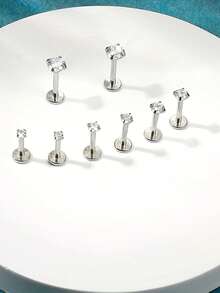 6pcs Cubic Zirconia Round Stainless Steel Stud Earrings/Nose Studs/Lip Rings For Daily Wear