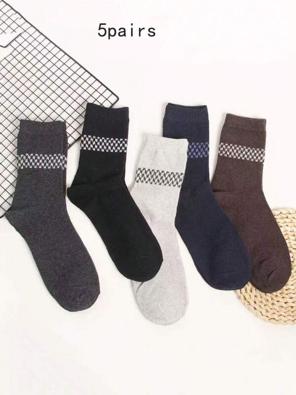 5 Pairs Men's Basic Thick Winter Warm Business Socks, Rabbit/Wool Blend