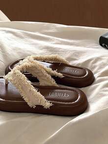 2025年夏季新款女士人字拖夹趾凉鞋厚底休闲沙滩拖鞋 - 米色 - 查看 6