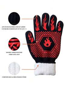 2PCS BBQ Heat Resistant Oven Gloves, BBQ Barbecue Gloves Cut Resistant 1800°F Extremely Heat Resistant Silicone Non-Slip Oven Gloves Microwave Grill High Temperature Resistant Gloves For Kitchen Garden Grilling And Outdoor Cooking Campfire - Red - View 6