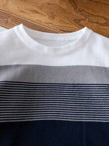 1pc Boys' Collegiate Striped Lightweight Knit Pullover Sweater, Suitable For School In Spring And Autumn - Navy Blue - View 4