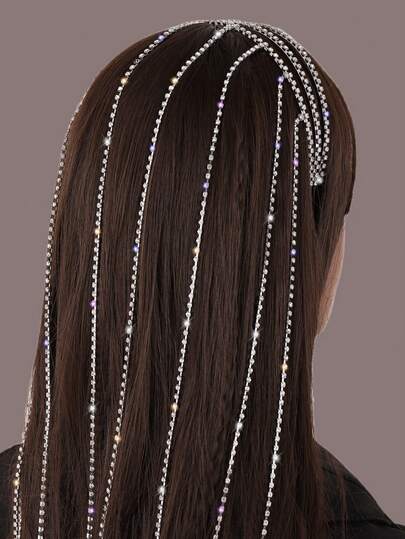 1pc Double Layer Rhinestone Tassel Hairband Party Tiaras Carnival Head Jewelry Hair Chain Head Pieces Jewelry Hair Vine Chain, Hair Jewellery, Wedding, Bride To Be, Hair Accessories For Women