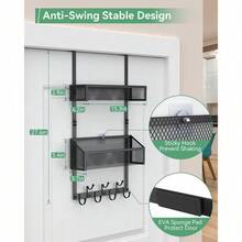 Over The Door Hooks Organizer, Waterproof Hanger Towel Rack With 7 Hooks And 2 Mesh Baskets, Over Door Organizer For Barthroom Kitchen (Black) - Black - View 3