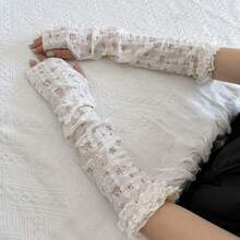 1 peça mangas de braço femininas com estampa floral pequena, mangas de braço com renda e gelo, mangas de braço respiráveis de malha para primavera e verão