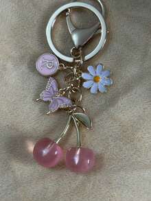 1个男女通用锌合金樱花蝴蝶钥匙扣，可爱动物吊坠，送给学生和朋友的绝佳礼物，可爱挂件，汽车配件，包包挂件，校园动物，可爱哥特风，Y2K风格