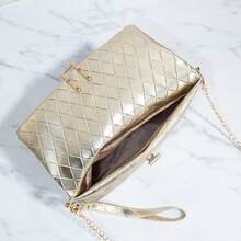 Women's Fashionable Rhombus Shoulder/Crossbody Bag, Chain Strap Clutch Purse - Gold - View 5