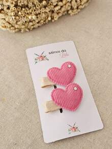 Baby Heart Bow Clip In 100% Corduroy Covered With Non-Slip Rubber - 粉色 - 查看 2
