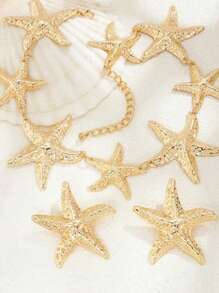 3pcs/Set Fashionable Metallic Texture Starfish Earrings And Necklace Set, Metallic Starfish Stud Earrings, Suitable For Beach Outfits