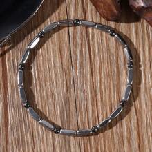Bracciale da uomo in acciaio dal colore cilindrico, design con perline tonde da 3mm, realizzato con accuratamente selezionato agata nera, con una sensazione di forte e durevole