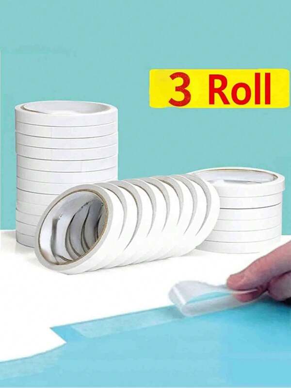 3 Rolls Double-Sided Adhesive Tape, 5mm Width Ultrathin High Strength Transparent, Suitable For Office, School, Handmade Notes, Arts & Crafts, Gifts,School Supplies,Back To School