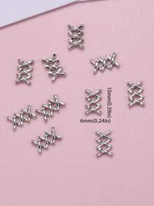 10 buc pandantive pentru unghii din aliaj încrucișat, ornamente pentru unghii DIY, pietre prețioase pentru unghii, accesorii pentru unghii în stil punk, pandantive argintii pentru unghii - Argint - Vizualizare 4