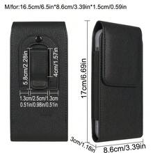 1 件黑色荔枝纹垂直手机腰包，男士手机腰包，通用智能手机腰包，带扣手机皮套 - 黑色 - 查看 9