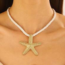 Beach Jewelry Summer Seaside Vacation Starfish Natural Conch Earrings Necklace Set - Dây chuyền sao biển (vàng) - Xem 7
