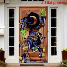 Banner Latar Belakang Tema Penyihir 2D Datar 1 buah, Desain Kucing Hitam, Cocok untuk Dekorasi Pintu Pesta Halloween, Kain Poliester, 2D Datar - 1 buah - View 2