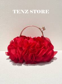 Women Elegant Floral Pleated Satin Evening Clutch Party Bag Purse Handbag– Chic Chiffon Petal Handbag With Chain Strap, Perfect For Bride, Weddings, Proms, Sorority Formals, Graduation Parties, Spring Galas, Weddings, Cocktail Events, And Special Occasions