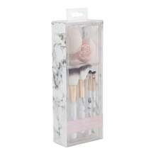 9 Pc Set 4 Hite Brushes 2 Pink Spons 3 Piece Cler Plstic Orgnizer Set - asPic - Xem 4
