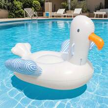 Selection Of Large Inflatable Seagull Float, Suitable For Various Water Sports In Summer; Retro Striped Inflatable Lounger, Multi-Color Blue & Pink Sun-Shading Inflatable PVC Retro Floral Striped Pool, Beach Essentials, Beach Accessories