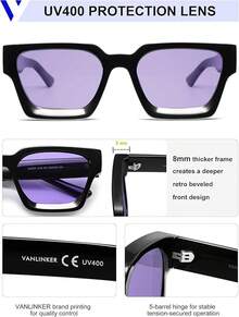 Thick Square  Retro Chunky Rectangle  Protection - C3.4 - Black / Purple - View 9