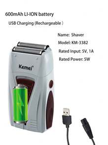 Kemei KM-3382 Men's Electric Shaver With 1 Set Extral Blade Double Blade Foil Reciprocating Shaver Wet Or Dry Beard Razor Facecare Greasy Barber Scissors USB Rechargeable Shaver Cordless Razor For Daily Use Bald Head Shaving For Men Shaving Home Use Gift For Men Birthday