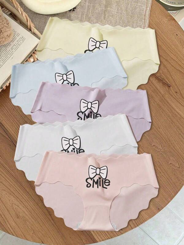 5pcs Tween Girl Seamless Low Waist Comfy Triangle Briefs, Wavy Pattern, Lightweight & Breathable