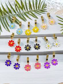 1 Pair Elegant Daisy Flower Hoop Earrings For Women, Chic, Sweet Perfect For Summer