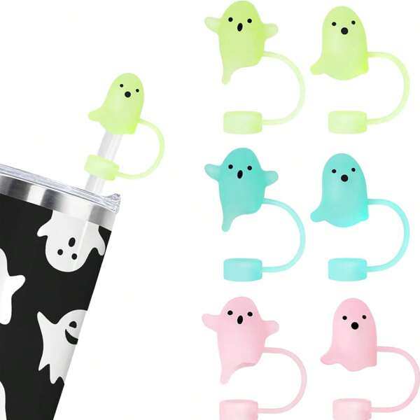 2/3/6 paquetes de cubiertas de pajitas de silicona con diseño de fantasma de Halloween, tapas para pajitas luminosas y lindas de 10mm/0,4 pulgadas para vasos de 20, 30 y 40 onzas, divertido