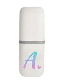 1pc Blue And Pink Gradient Glitter Heart Initials A-Z White Portable Toothbrush Case, Keep Your Toothbrush Clean And Safe On The Go!Travel Toothbrush Holder, Portable Toothbrush Cup Cover