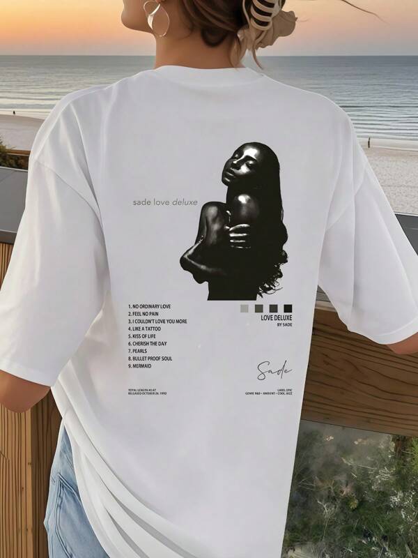 T-shirt imprimé Sade Album Femme, T-shirt d'été en coton 220 g avec col rond et imprimé au dos (1 pièce)