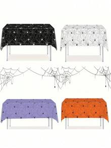 1 buah Taplak Meja Jaring Laba-laba Halloween, Ukuran Besar 108x54 Inci, Bahan Plastik Tebal, Tahan Air dan Tahan Noda, Cocok untuk Dekorasi Pesta Halloween, Dekorasi Meja Makan Halloween untuk Penggunaan di Rumah dan Dapur - MultiWarna - View 2