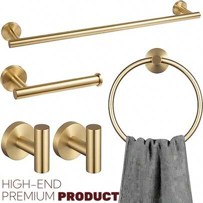 5PCS Stainless Steel Bathroom Accessories: Towel Bar, Towel Ring, Toilet Paper Rack, Towel Hook, Bathrobe Hook - Wall Mounted 201 Stainless Steel Hardware Kit, Suitable For Home Showroom And Hotel Bathroom Sanitary Products, Home Furnishings, Decoration, Neat Storage Shelves, Bathroom Fixtures, Bathroom Hardware Set Bathroom Accessories Bathroom Tools