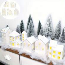 1pc Ceramic Christmas Village House, White Christmas House, Fake Snow, Cottage Christmas Decor, Indoor Home Tabletop Fireplace, White Porcelain House, Christmas Table Decorations Christmas Decorations, Farmhouse Home Decor, Christmas Giftstable Decor, Christmas Decorations For Home, (No Battery, No Lights) - Multicolor - View 3