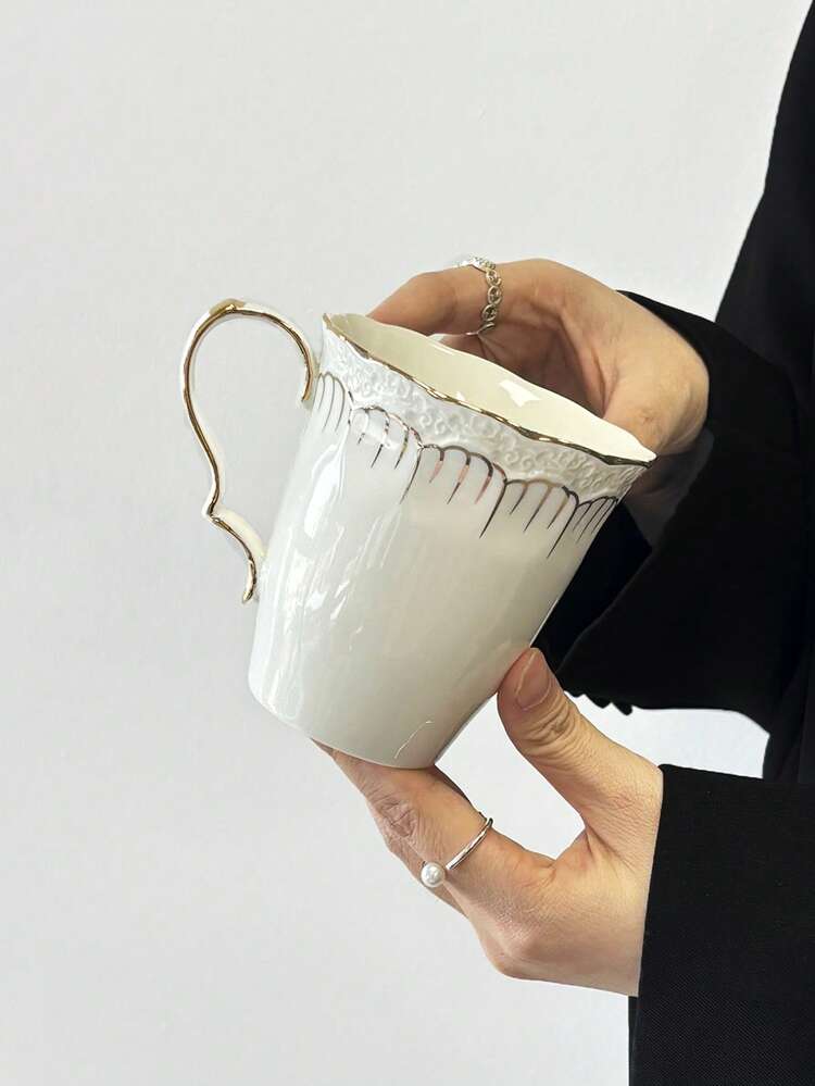 1 件欧式浮雕白色陶瓷金边马克杯带手柄，咖啡杯，早餐牛奶杯，家用下午茶拿铁艺术杯，果汁饮料杯，情侣水杯，节日礼物，送给家人和朋友的礼物 - 彩色 - 查看 8