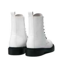 Women Lace-Up Combat Boots Ankle Booties Round Toe With A Lace-Up Front And Side Zipper Retro Motorcycle Boots - trắng - Xem 6
